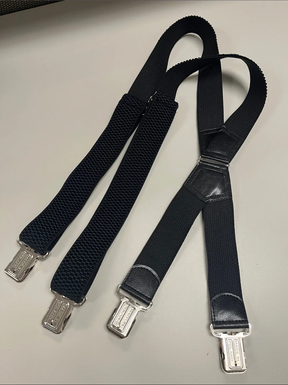 Decalen Black Men’s Elastic Suspenders with Silver Clips made in Poland